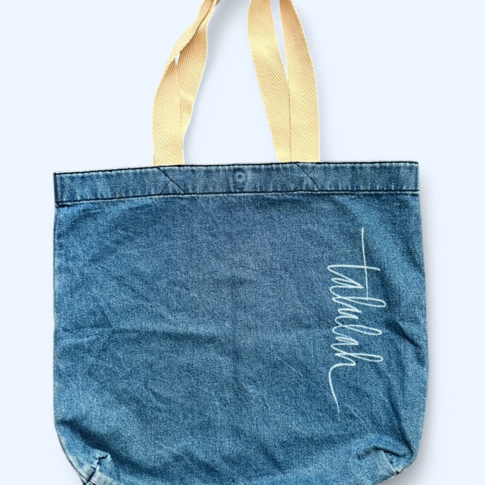 “Talulah” denim tote by Cello. Like new, great size. Same look on both sides